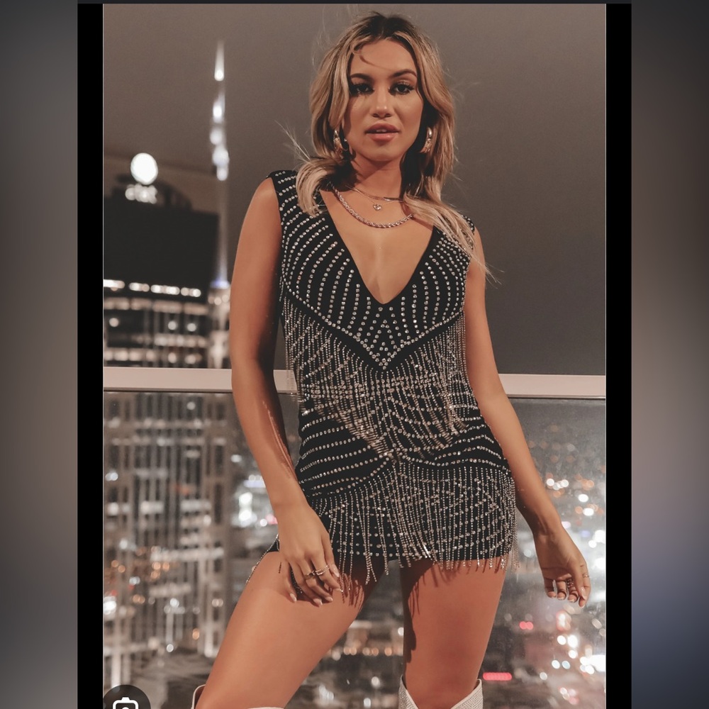 Amazing Lace Rhinestone Fringe dress